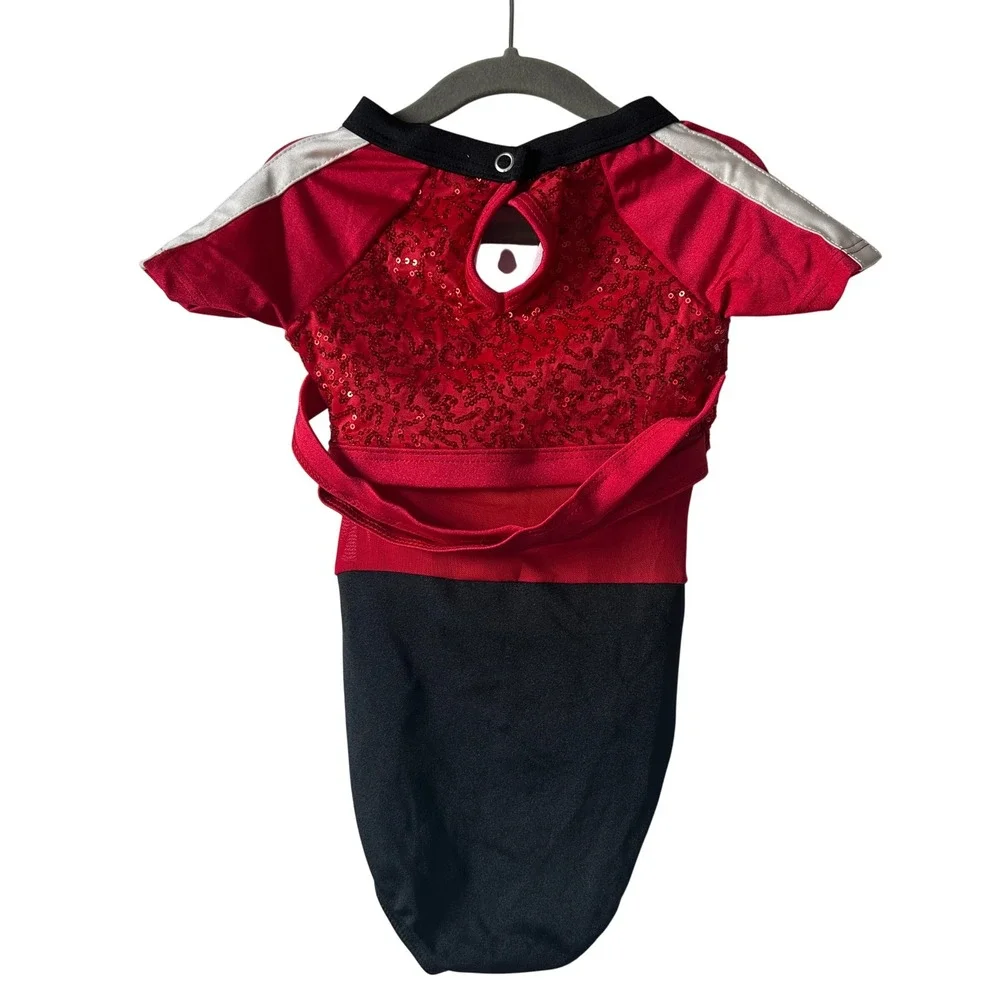 Weissman Kids Red Black Sequin Mesh Dance Gymnastics Leotard XSC Performance